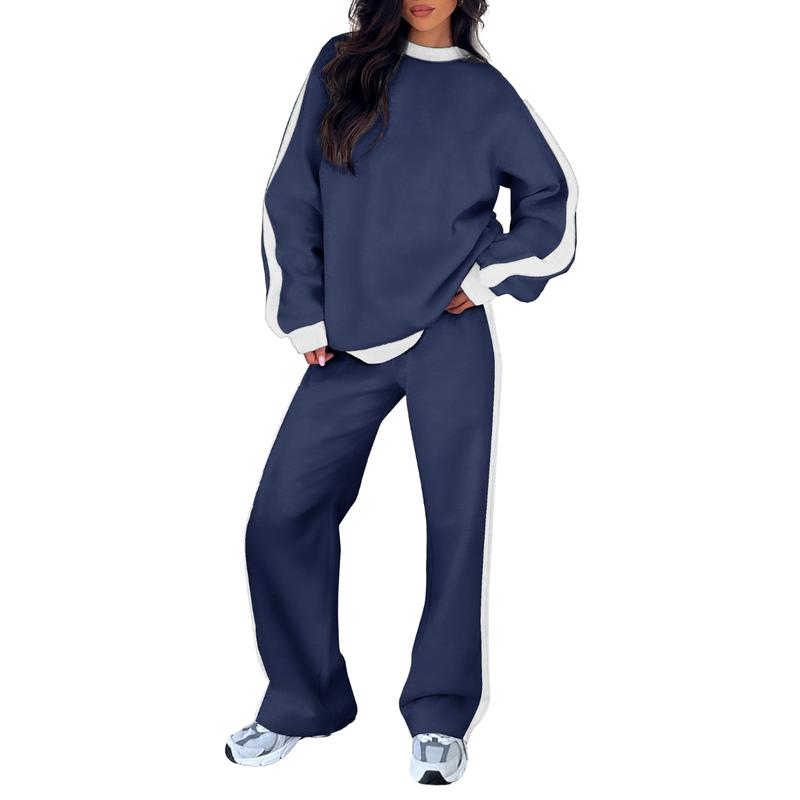 Women's 2-Piece Thermal Fleece Blend Gym Set - Crewneck Drop Shoulder Sweatshirt