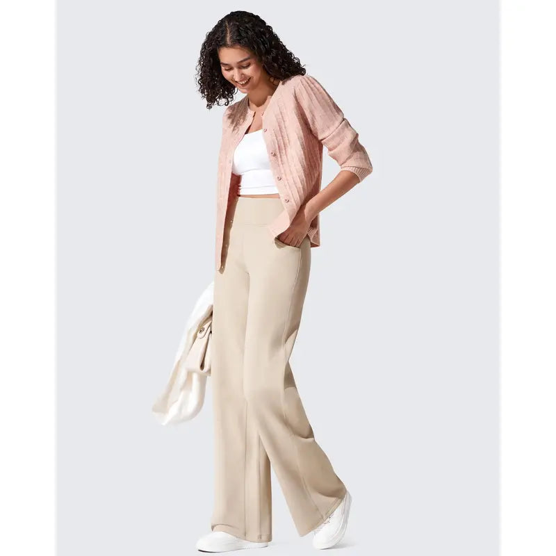 Fleece Lined Pants Women Wide Leg Yoga Pants with Pockets Casual High Waisted Sweatpants