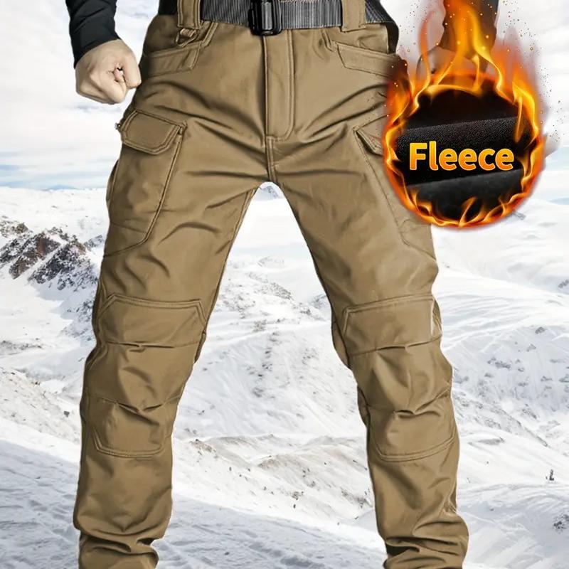 Men's Fleece-Lined Tactical Cargo Pants, Windproof Warm Work Pants with Multi-Pockets