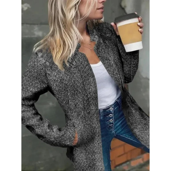 Women's Solid Color Pocket Long Sleeve Front Open Coat