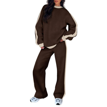 Women's 2-Piece Thermal Fleece Blend Gym Set - Crewneck Drop Shoulder Sweatshirt
