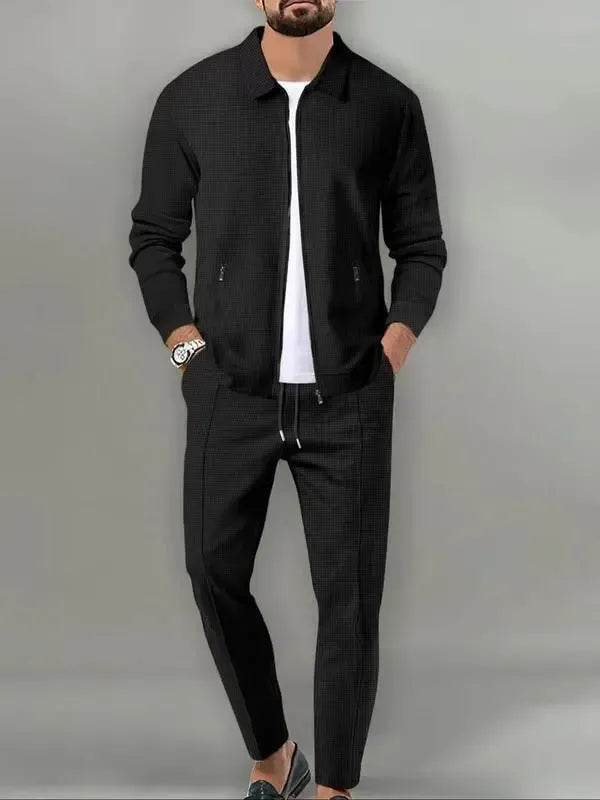 Men's 2-Piece Plain Zip-Up Jacket & Drawstring