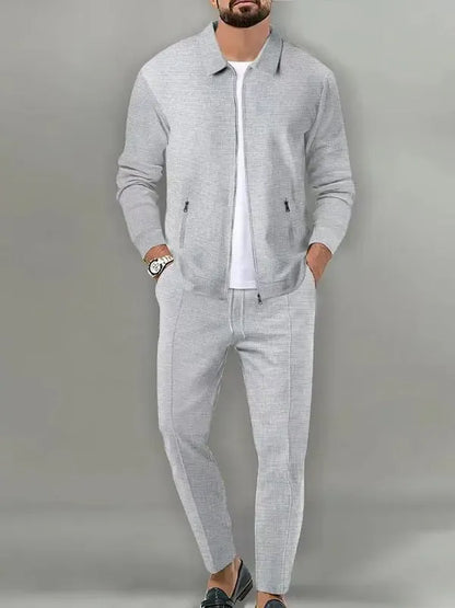 Men's 2-Piece Plain Zip-Up Jacket & Drawstring