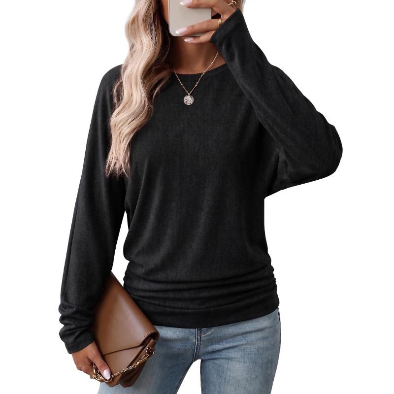 Womens Long Sleeve Shirts Ruched Hem Fall Tops Lightweight Sweaters