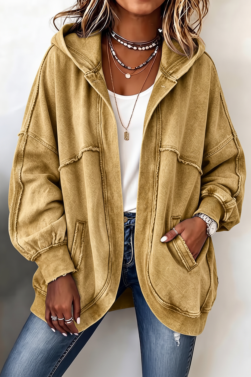 🎁New Arrivals🎉Cozy Vintage-Washed Hooded Sweatshirt Jacket