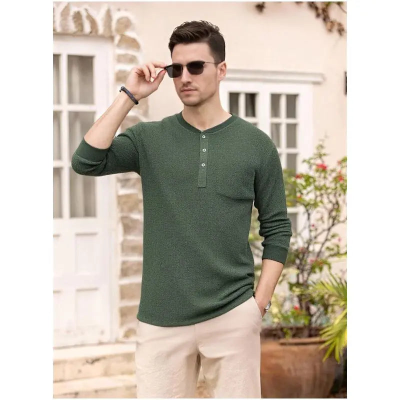 Men's Long Sleeve Waffle Henley Shirt