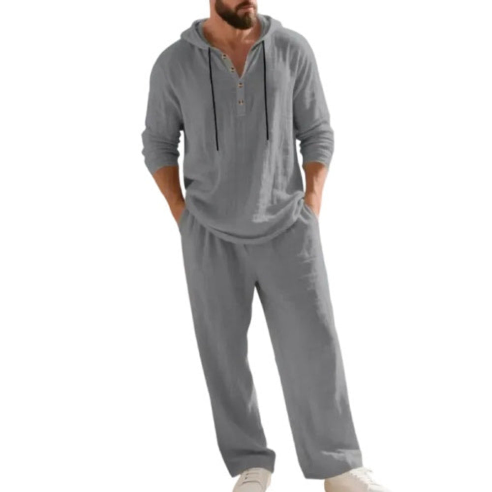 ⚡24-HOUR FLASH SALE 🔥Linen Men's Hooded Casual Loose Top & Pants 2-Piece Set