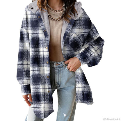 Women's Flannel Hooded Plaid 2026 Shacket Thick