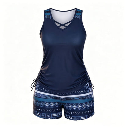 ⏰LAST DAY 90% OFF - Women's 2-Piece Tummy Control Tankini Set with Built-In Bra – Flattering Boho Swimwear with Shorts