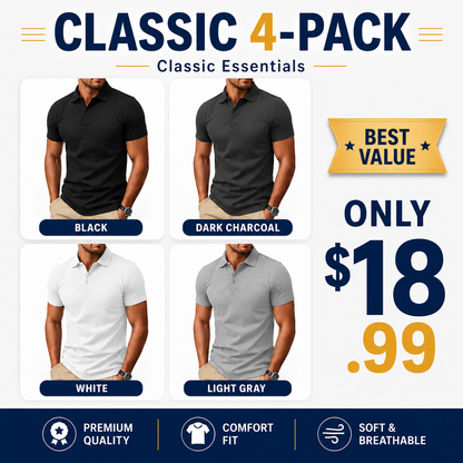 Men's Polo Shirt, Short Sleeve, Soft Cotton Piqué T-Shirt, Three-Button Classic Fit, Casual High-Performance Golf Shirt