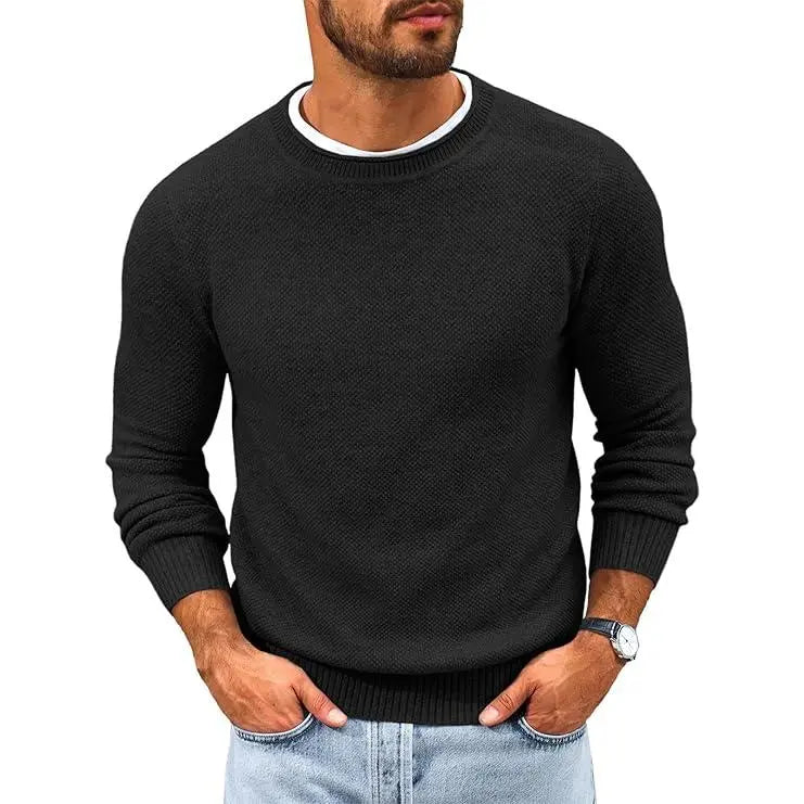 Mens Crewneck Sweater Casual Textured Knitted Thermal Pullover Sweaters