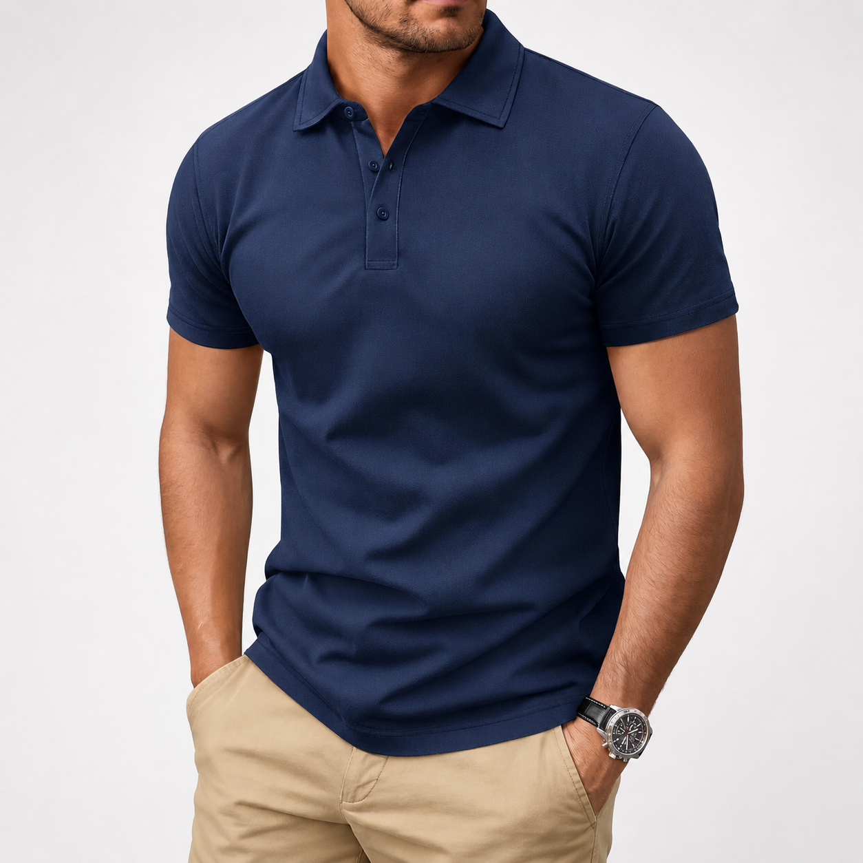 Men's Polo Shirt, Short Sleeve, Soft Cotton Piqué T-Shirt, Three-Button Classic Fit, Casual High-Performance Golf Shirt