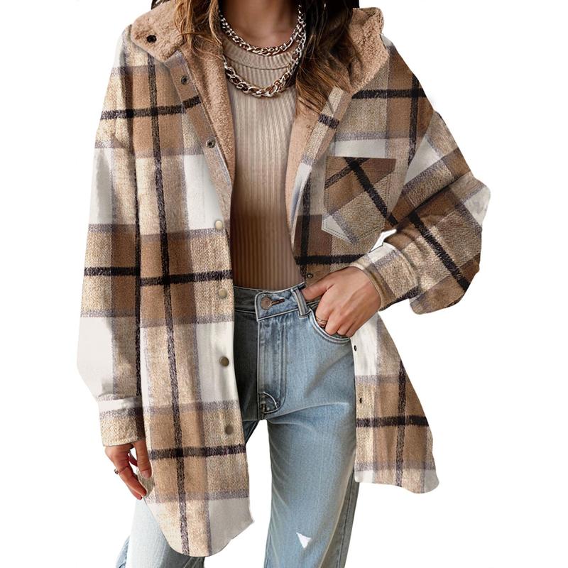 Women's Flannel Hooded Plaid 2026 Shacket Thick