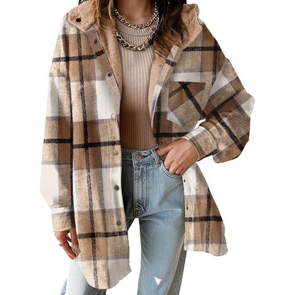 Women's Flannel Hooded Plaid 2026 Shacket Thick