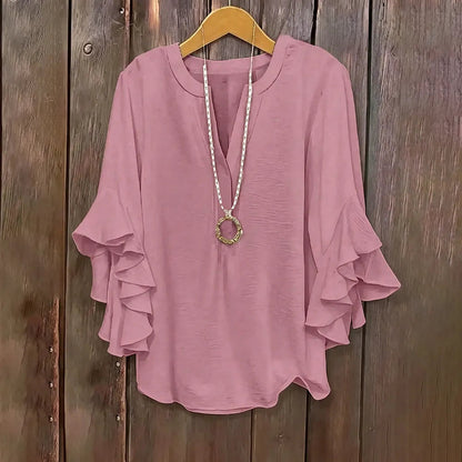 Plus Size Ruffle Sleeve V-Neck Blouse – Flowy, Flattering & Comfortable Everyday Top
