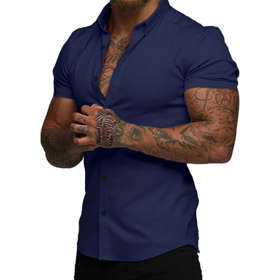 Men's slim fit stretch wrinkle-free button shirt