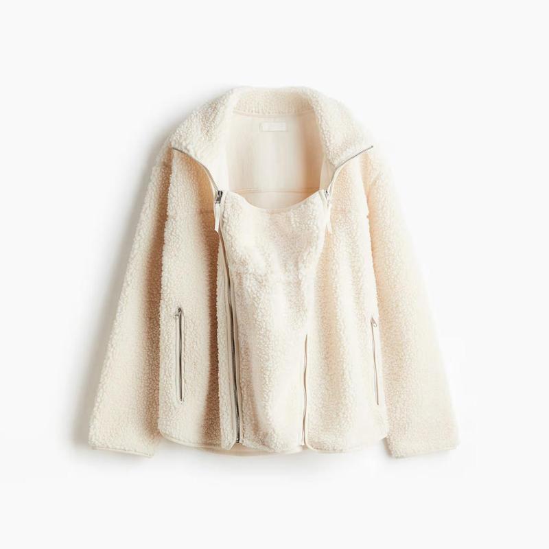 Women's 2-in-1 Hip-Length Casual Sports Outerwear Coat, Soft Teddy Fleece Long-Sleeve Zippered Top with Pocket