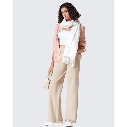 Fleece Lined Pants Women Wide Leg Yoga Pants with Pockets Casual High Waisted Sweatpants