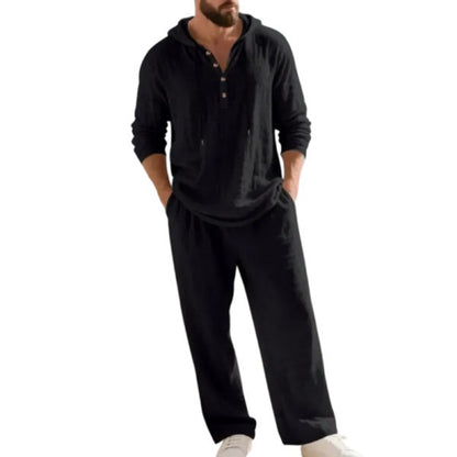 ⚡24-HOUR FLASH SALE 🔥Linen Men's Hooded Casual Loose Top & Pants 2-Piece Set
