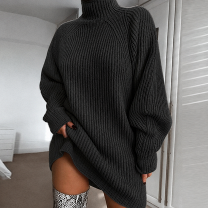 Cozy High Neck, Flattering Relaxed Drape | Women's Knit Sweater Dress
