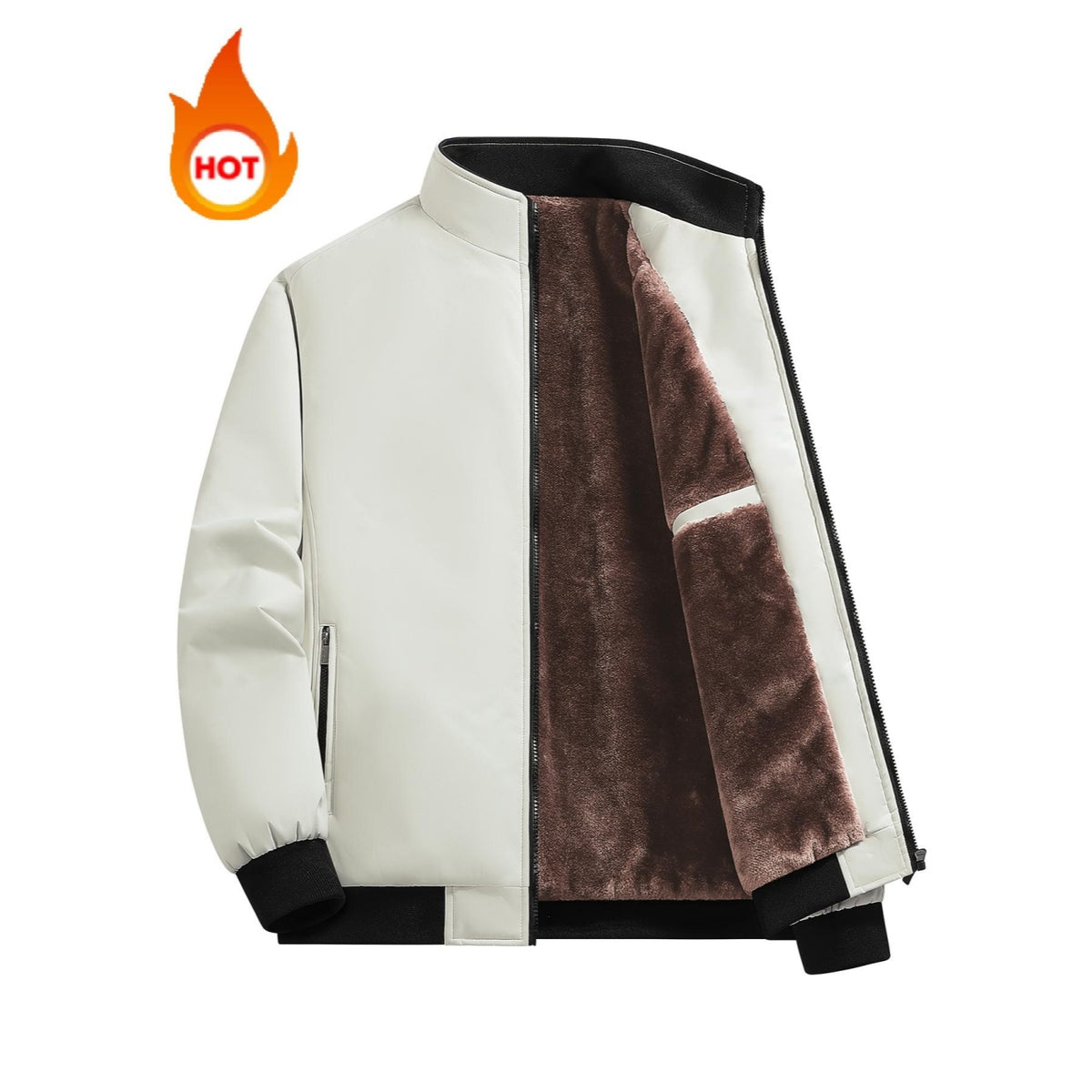 Men's Solid Color Plain Zip Up Thick Thermal Lined Fleece Jacket, Coats, Regular Fit Casual Long Sleeve Zip
