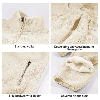 Women's 2-in-1 Hip-Length Casual Sports Outerwear Coat, Soft Teddy Fleece Long-Sleeve Zippered Top with Pocket