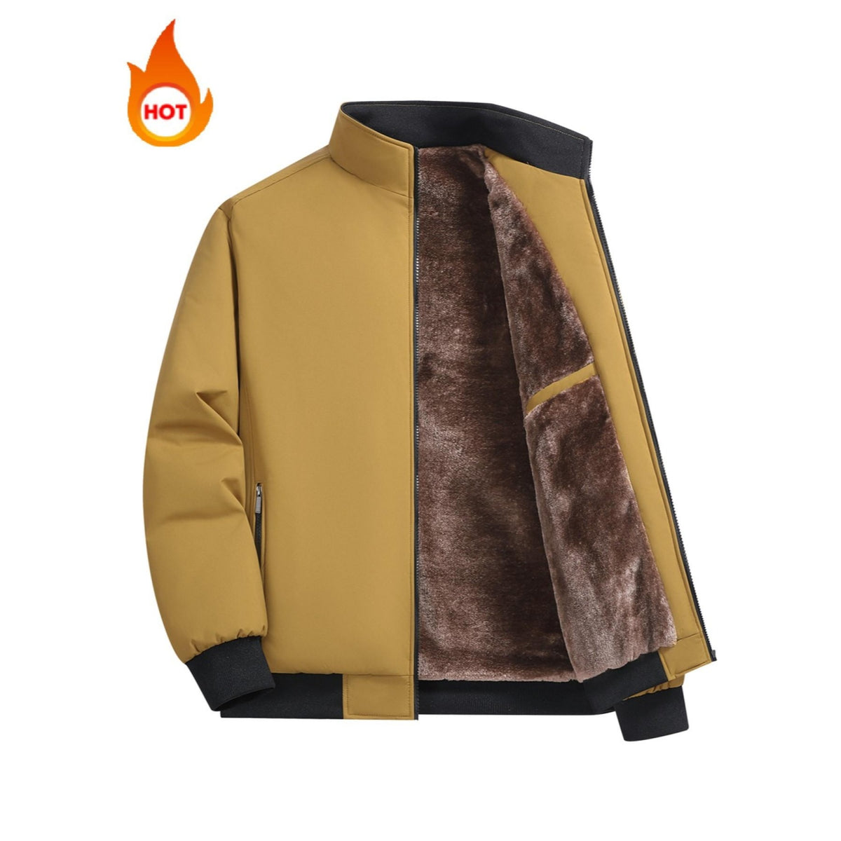 Men's Solid Color Plain Zip Up Thick Thermal Lined Fleece Jacket, Coats, Regular Fit Casual Long Sleeve Zip