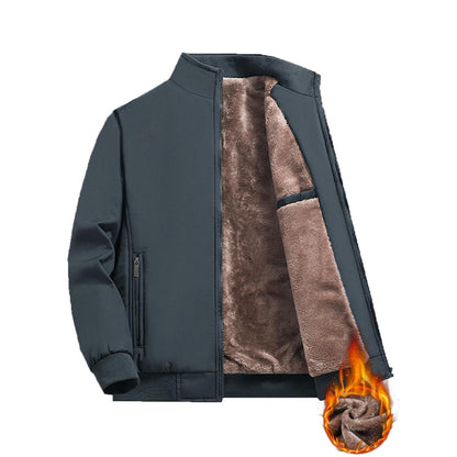 Men's Solid Color Plain Zip Up Thick Thermal Lined Fleece Jacket, Coats, Regular Fit Casual Long Sleeve Zip