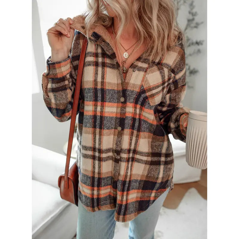 Women's Flannel Hooded Plaid 2026 Shacket Thick