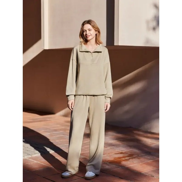 Women’s 2-Piece Sporty Lounge Set – Long Sleeve Half-Zip Top & Comfy Pants