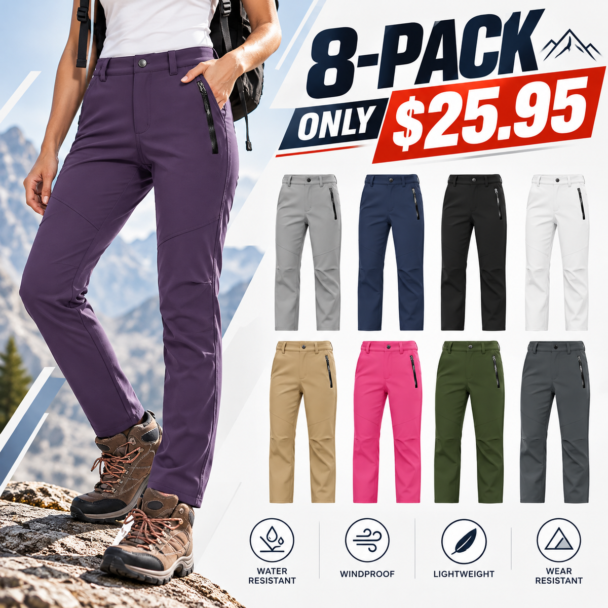 Women's Waterproof Insulated Snow Pants - Women's Clothes Fitted Cut Polyester Blend Cargo Jogger Pants with Zip,