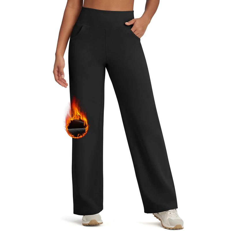 Fleece Lined Pants Women Wide Leg Yoga Pants with Pockets Casual High Waisted Sweatpants