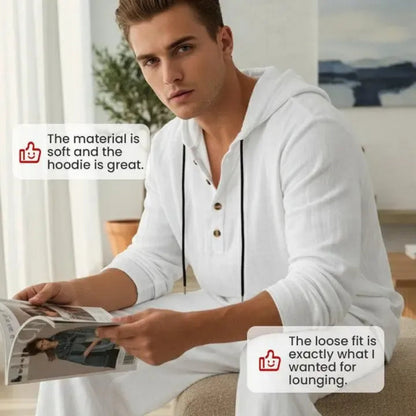 ⚡24-HOUR FLASH SALE 🔥Linen Men's Hooded Casual Loose Top & Pants 2-Piece Set