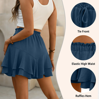 Flowy Shorts for Women Boho Ruffle Tiered Butterfly Skorts