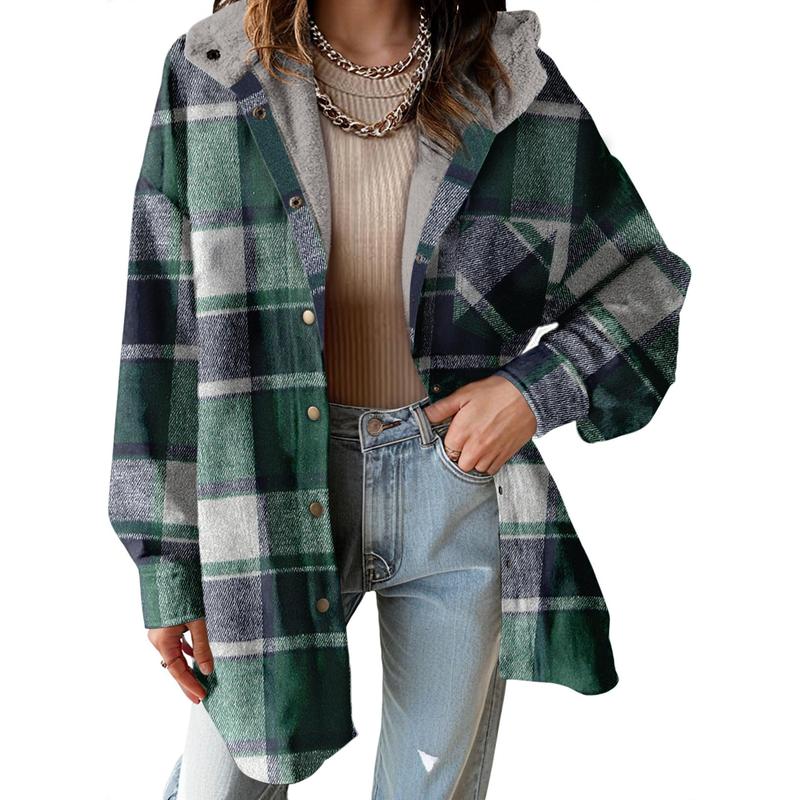 Women's Flannel Hooded Plaid 2026 Shacket Thick