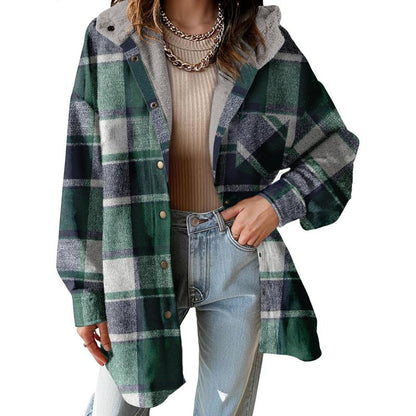 Women's Flannel Hooded Plaid 2026 Shacket Thick