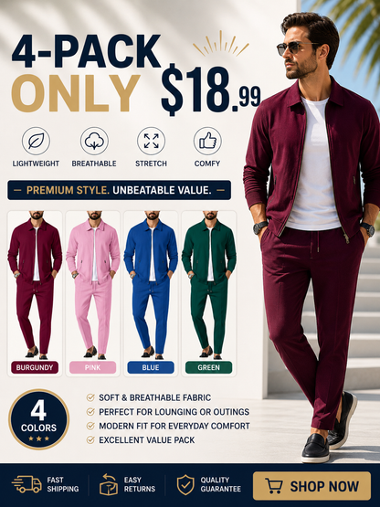 Men's 2-Piece Plain Zip-Up Jacket & Drawstring