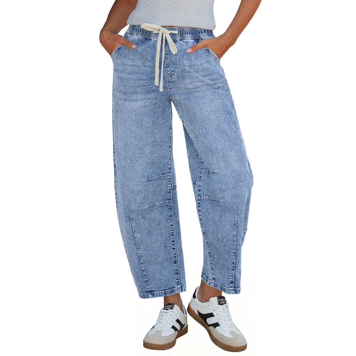 Barrel Jeans for Women High Waisted Cropped Wide Leg Stretch Denim Pants