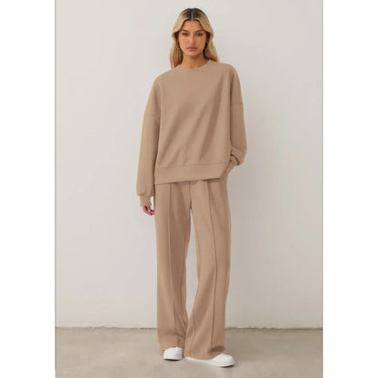Women's Cozy Round Neck Top & Wide Leg Trousers Two Piece Outfits