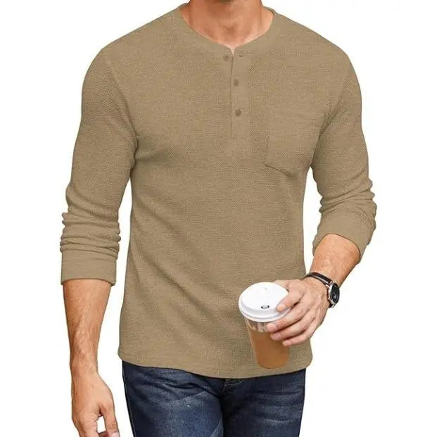 Men's Long Sleeve Waffle Henley Shirt