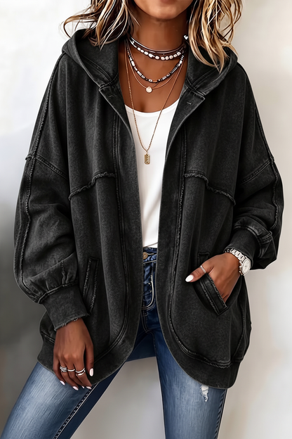 🎁New Arrivals🎉Cozy Vintage-Washed Hooded Sweatshirt Jacket