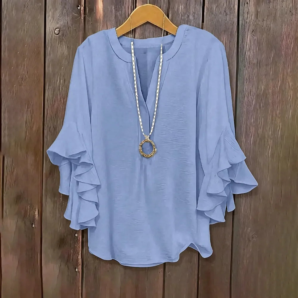 Plus Size Ruffle Sleeve V-Neck Blouse – Flowy, Flattering & Comfortable Everyday Top