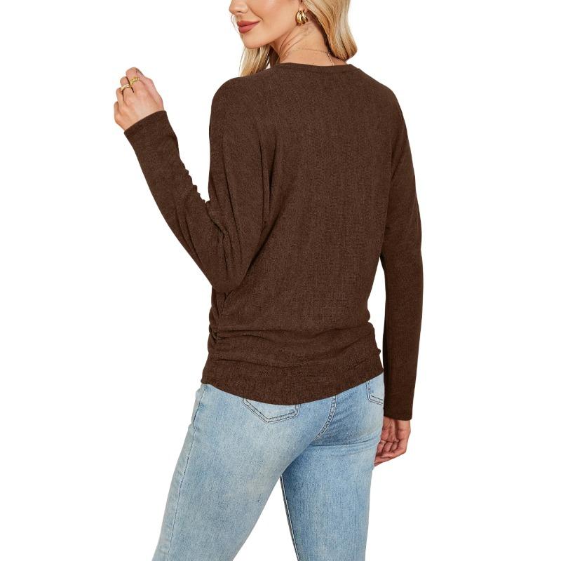 Womens Long Sleeve Shirts Ruched Hem Fall Tops Lightweight Sweaters