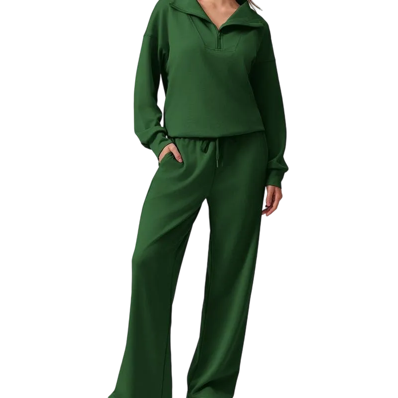 Women’s 2-Piece Sporty Lounge Set – Long Sleeve Half-Zip Top & Comfy Pants