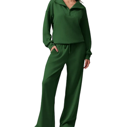 Women’s 2-Piece Sporty Lounge Set – Long Sleeve Half-Zip Top & Comfy Pants