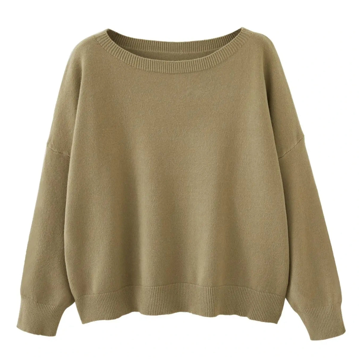 Women's Plain Scoop Neck Sweater, Casual Drop Shoulder Long Sleeve Jumper