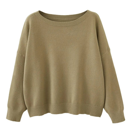 Women's Plain Scoop Neck Sweater, Casual Drop Shoulder Long Sleeve Jumper