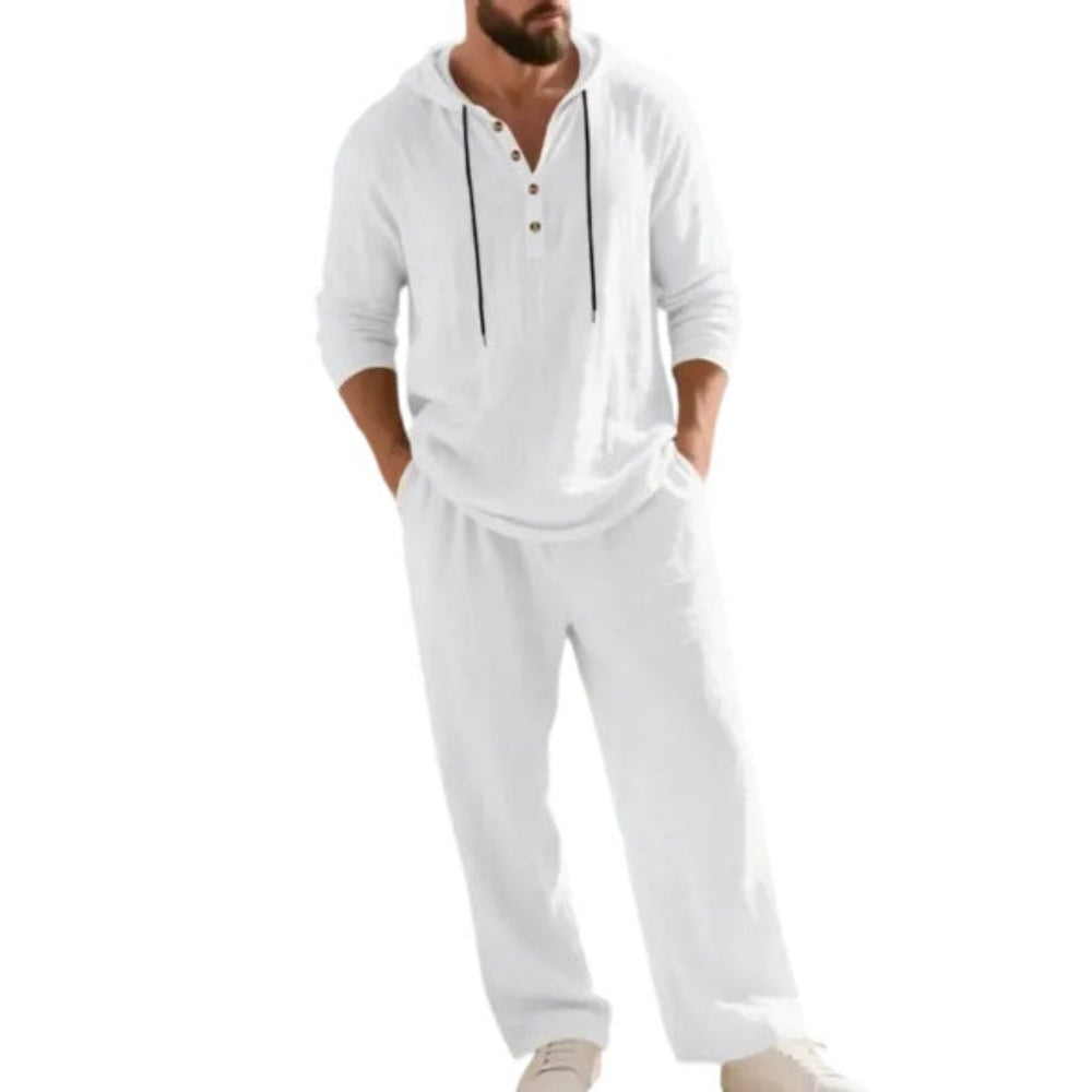 ⚡24-HOUR FLASH SALE 🔥Linen Men's Hooded Casual Loose Top & Pants 2-Piece Set
