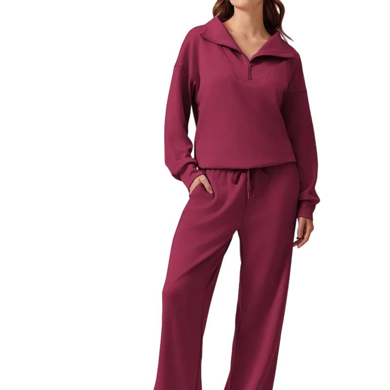 Women’s 2-Piece Sporty Lounge Set – Long Sleeve Half-Zip Top & Comfy Pants
