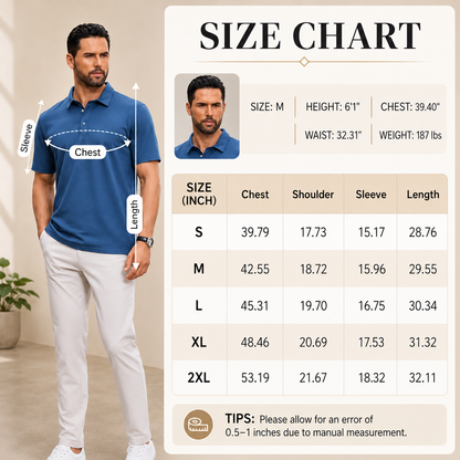 Men's Polo Shirt, Short Sleeve, Soft Cotton Piqué T-Shirt, Three-Button Classic Fit, Casual High-Performance Golf Shirt